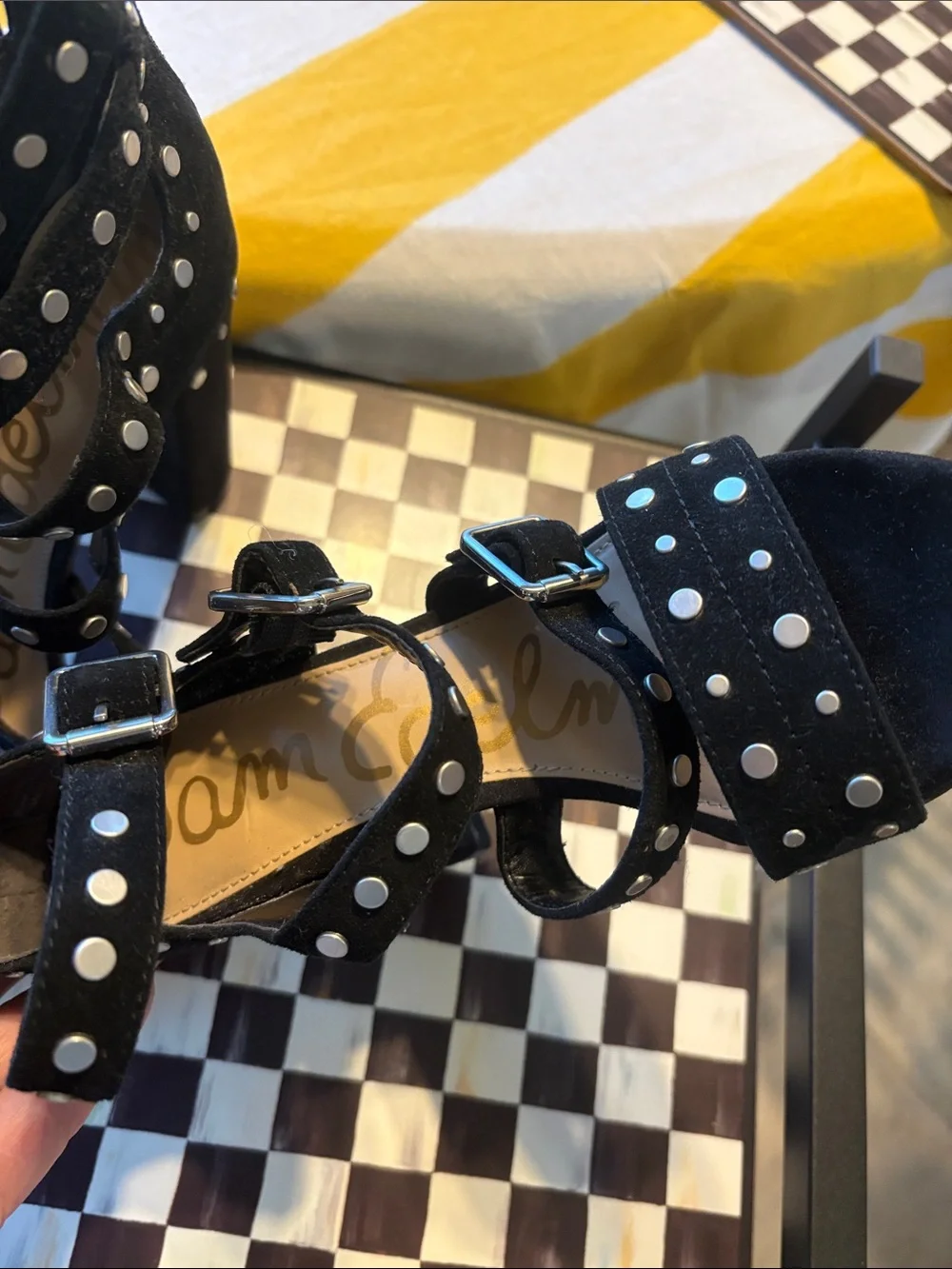 Sam Edelman Black Studded Multi-Strap High Heels